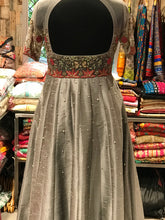 Load image into Gallery viewer, Grey Off Shoulder Embroidery Style Anarkali