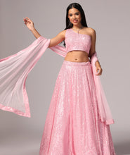 Load image into Gallery viewer, Baby Pink Sequins Sparkle Lehnga Choli Dupatta