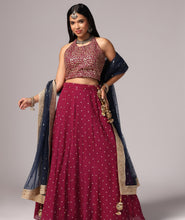 Load image into Gallery viewer, Wine n Blue Lehnga Choli Dupatta set