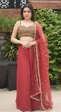 Load image into Gallery viewer, Gold choli blouse with Maroon mukaish skirt