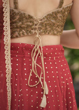 Load image into Gallery viewer, Gold choli blouse with Maroon mukaish skirt
