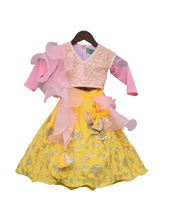Load image into Gallery viewer, Girls Baby Pink Embroidery Choli With Yellow Gota Lehenga