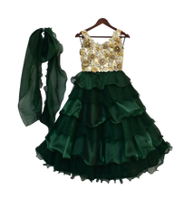 Load image into Gallery viewer, Girls Beige Choli With Ombre Green Organza Lehenga