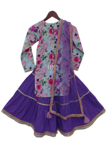 Load image into Gallery viewer, Girls Blue Cotton Printed Kurti With Purple Cotton Sharara