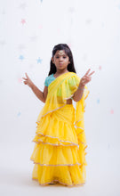 Load image into Gallery viewer, Girls Blue Embroidery Choli With Yellow Saree