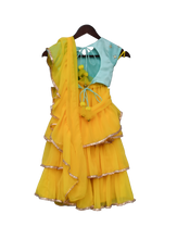 Load image into Gallery viewer, Girls Blue Embroidery Choli With Yellow Saree