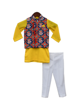 Load image into Gallery viewer, Boys Blue Patola Nehru Jacket With Kurta &amp; Pant