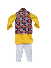 Load image into Gallery viewer, Boys Blue Patola Nehru Jacket With Kurta &amp; Pant