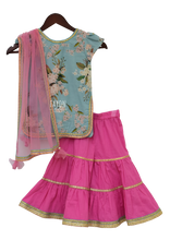 Load image into Gallery viewer, Girls Blue Printed Kurti With Sharara