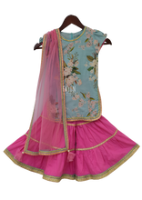 Load image into Gallery viewer, Girls Blue Printed Kurti With Sharara