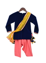 Load image into Gallery viewer, Girls Blue Velvet Kurti With Salwar