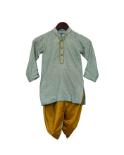 Load image into Gallery viewer, Boys Blue Zig Zag Gota Kurta &amp; Yellow Dhoti