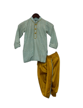 Load image into Gallery viewer, Boys Blue Zig Zag Gota Kurta &amp; Yellow Dhoti