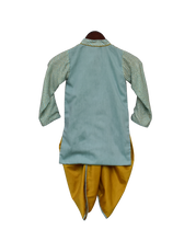 Load image into Gallery viewer, Boys Blue Zig Zag Gota Kurta &amp; Yellow Dhoti