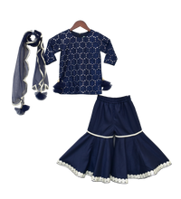 Load image into Gallery viewer, Girls Dark Blue Mirror Work Kurti With Sharara