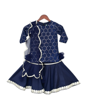 Load image into Gallery viewer, Girls Dark Blue Mirror Work Kurti With Sharara