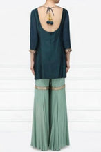 Load image into Gallery viewer, Perfect Panache Dark Teal And Light Blue Handwork Garara Set
