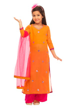 Load image into Gallery viewer, Girls Orange Pink Mirror Work Suit