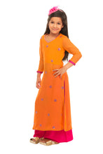 Load image into Gallery viewer, Girls Orange Pink Mirror Work Suit
