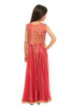 Load image into Gallery viewer, Girls Red Asymetrical Kurta With Trouser