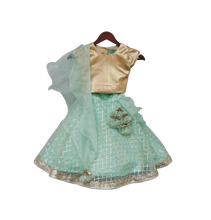 Load image into Gallery viewer, Girls Golden Choli With Aqua Green Gota Lehenga