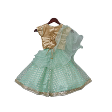 Load image into Gallery viewer, Girls Golden Choli With Aqua Green Gota Lehenga