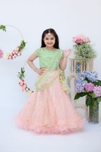 Load image into Gallery viewer, Girls Green Embroidery Choli With Peach Boti Lehenga