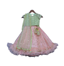 Load image into Gallery viewer, Girls Green Embroidery Choli With Peach Boti Lehenga