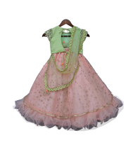 Load image into Gallery viewer, Girls Green Embroidery Choli With Peach Boti Lehenga