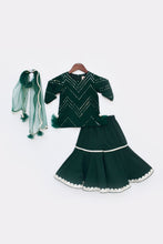 Load image into Gallery viewer, Girls Green Mirror And Thread Work Kurti And Sharara