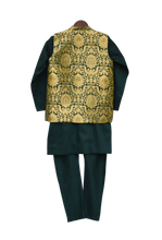 Load image into Gallery viewer, Boys Green Brocade Nehru Jacket With Kurta &amp; Churidar