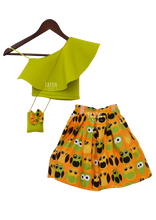 Load image into Gallery viewer, Girls Green Crop Top With Printed Skirt