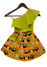 Load image into Gallery viewer, Girls Green Crop Top With Printed Skirt