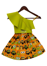 Load image into Gallery viewer, Girls Green Crop Top With Printed Skirt