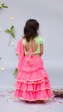 Load image into Gallery viewer, Girls Green Embroidery Choli With Pink Saree