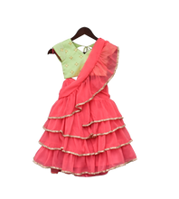 Load image into Gallery viewer, Girls Green Embroidery Choli With Pink Saree