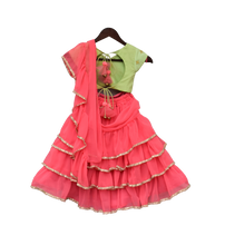Load image into Gallery viewer, Girls Green Embroidery Choli With Pink Saree