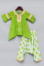 Load image into Gallery viewer, Girls Green Lehariya Kurti With Dhoti
