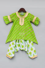 Load image into Gallery viewer, Girls Green Lehariya Kurti With Dhoti