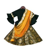 Load image into Gallery viewer, Girls Green Peplum Choli With Green Brocade Lehenga