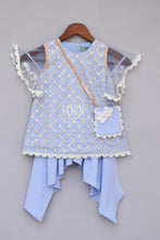 Load image into Gallery viewer, Girls Light Blue Bottie Net Kurti With Dhoti