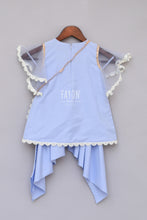 Load image into Gallery viewer, Girls Light Blue Bottie Net Kurti With Dhoti
