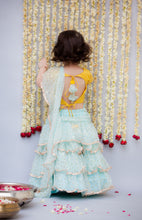 Load image into Gallery viewer, Girls Light Blue Chiffon Saree With Yellow Top