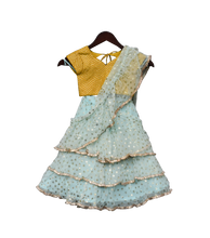 Load image into Gallery viewer, Girls Light Blue Chiffon Saree With Yellow Top