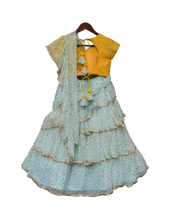 Load image into Gallery viewer, Girls Light Blue Chiffon Saree With Yellow Top