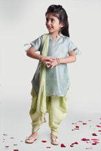 Load image into Gallery viewer, Girls Green Cowl Pants And Kurta Set With Dupatta For Girls