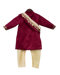 Boys Maroon Embroidery Ajkan