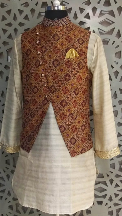 Mens Kurta And Pure Silk Printed Nehru Jacket