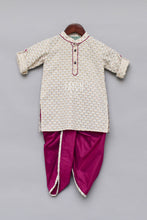 Load image into Gallery viewer, Boys Offwhite Printed Kurta With Krishna Dhoti