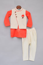 Load image into Gallery viewer, Boys Offwhite Printed Nehru Jacket With Kurta &amp; Churidar